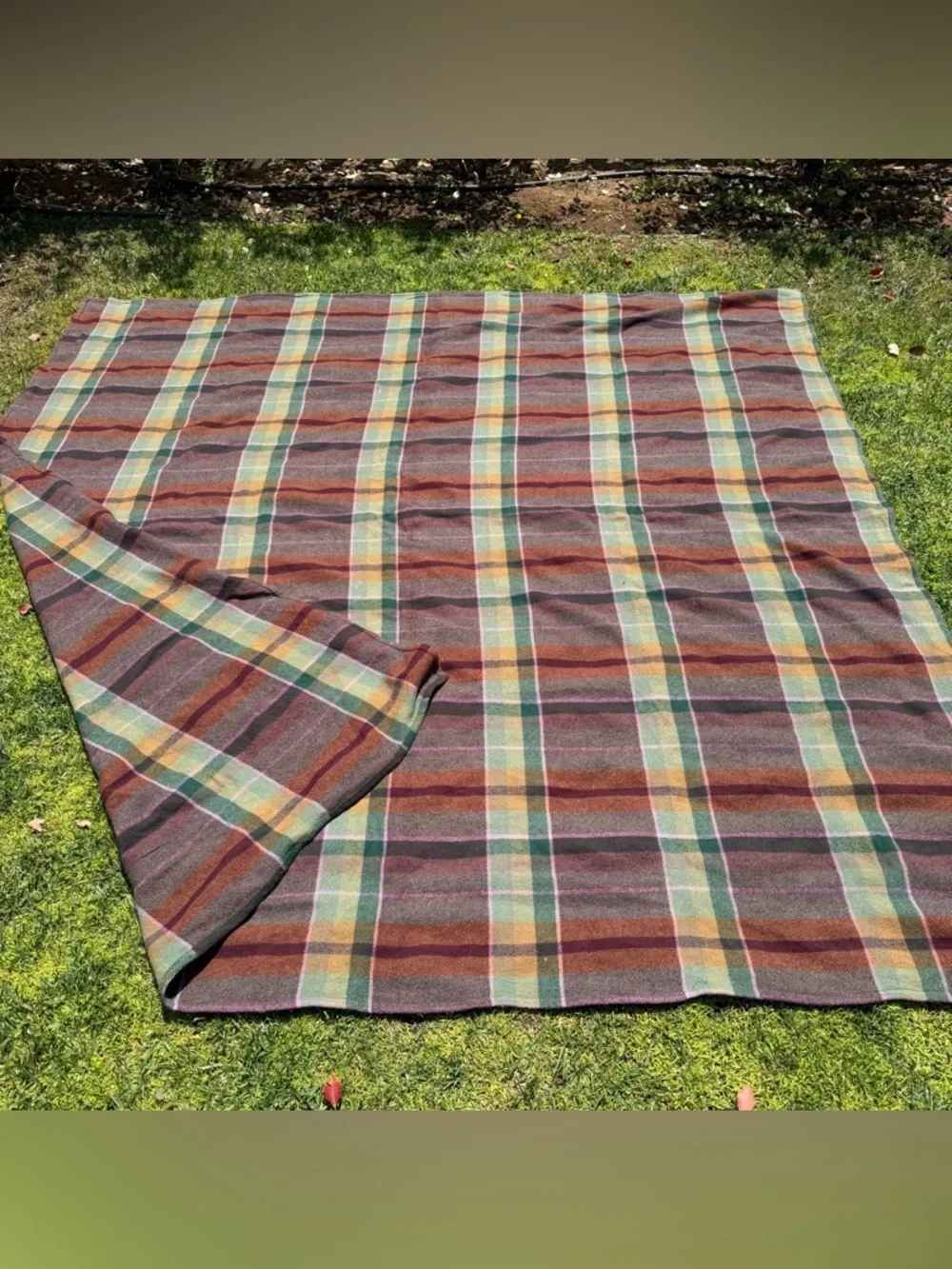 VTG Lauren Ralph Lauren Brittany Plaid 100% Wool Queen Blanket Earth Tones READ